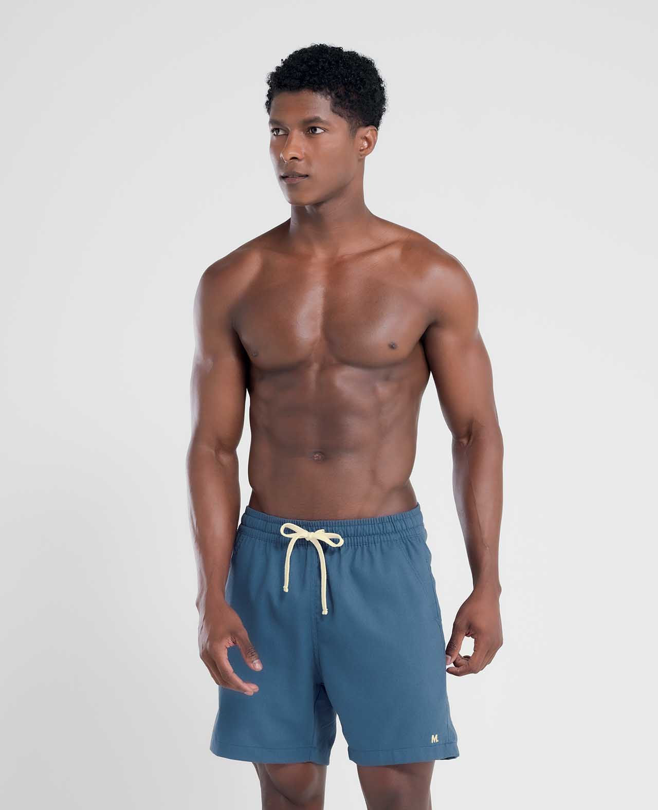 Shorts Casual Linho Azul Medio