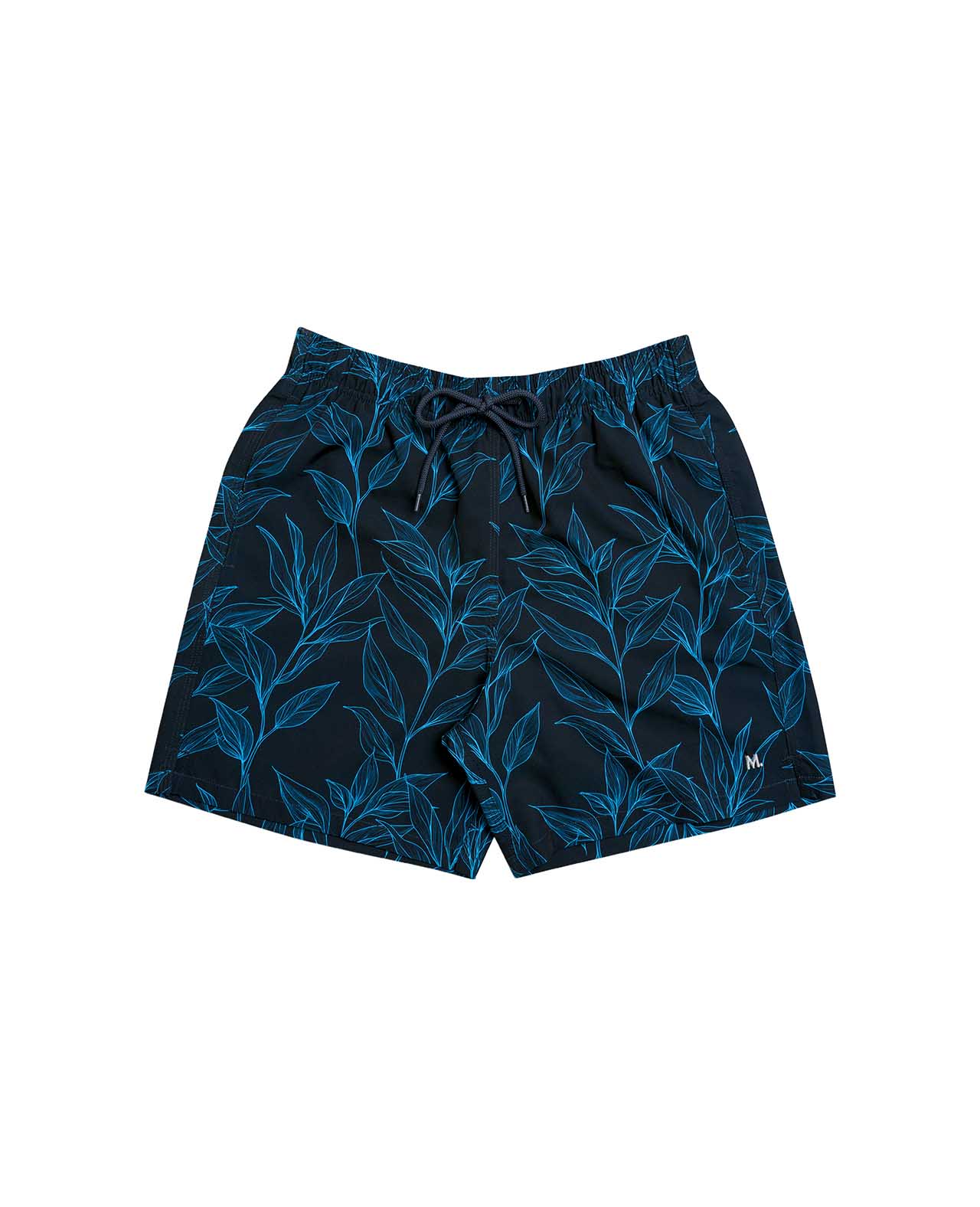 Shorts Elastano com Estampa de Folhagem Plus Size Preto