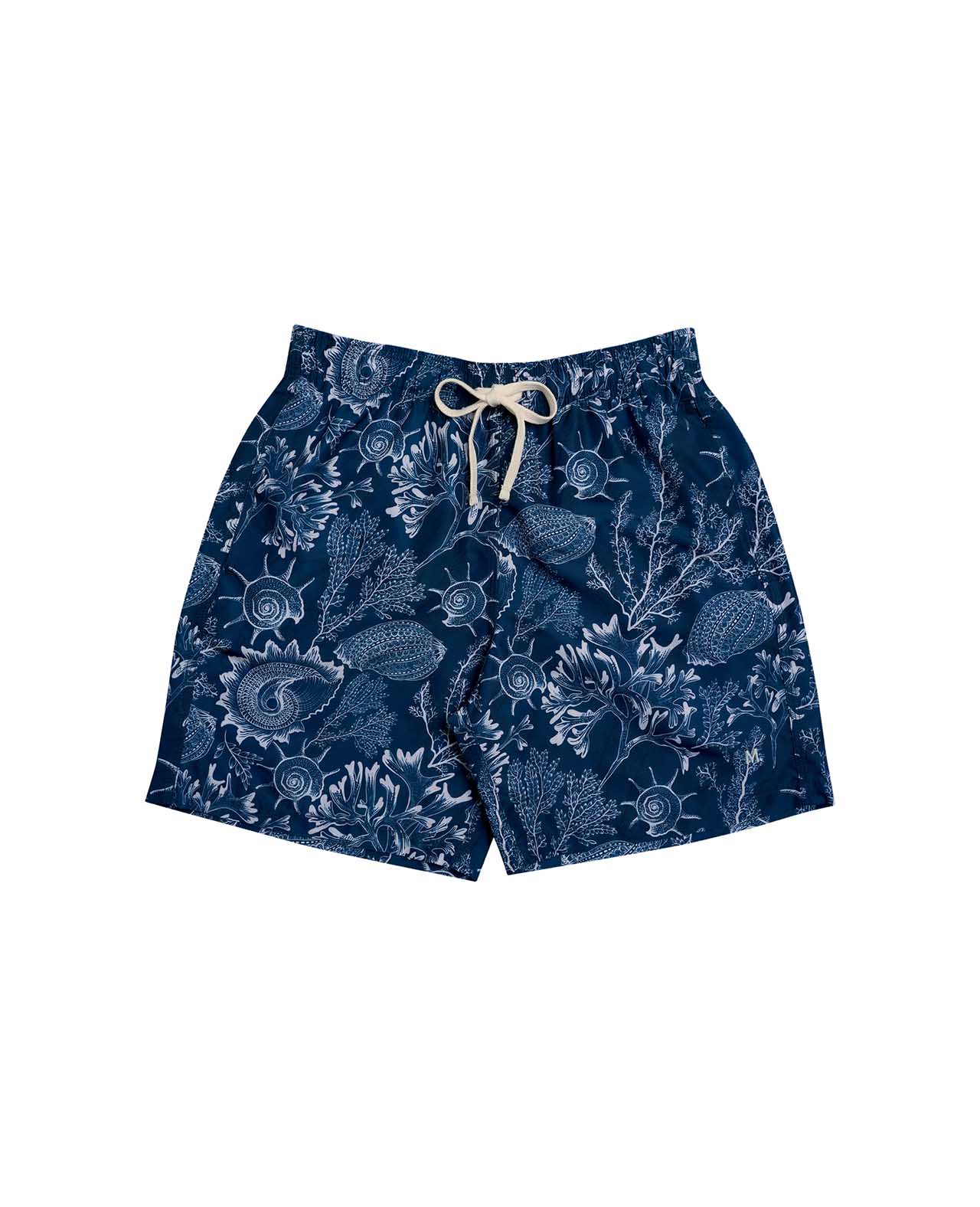 Shorts Casual Estampado com Conchas e Corais Azul Marinho